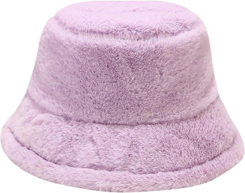 BEARUN Winter Faux Fur Furry Bucket Hat Fluffy Fuzzy Warm Hat Plush Fisherman Hat for Women Men Teens Girls - Image 1